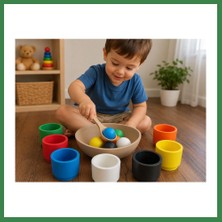 Bezos 3D Baskı Renk Eşleştirme ve Top Yakalama Oyunu - Montessori Eğitici Motor Beceri Oyuncağı BEZOS16