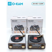 O-Kam OK-1320BT Bluetooth Bağlantılı Plak Görünümlü Şarjlı Retro Radyo, Fm/am/sw, Usb/tf, Aux