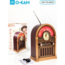 O-Kam OK-6040 Bluetooth Bağlantılı Saatli Şömine Efektli Şarjlı Retro Radyo