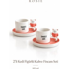 Rosie Rosıe Pembe Kıyafetli Kedi Detaylı 2 Kişilik Kahve Fincanı Seti 105 ml