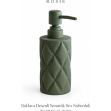Rosie Rosıe Mat Adaçayı Yeşili Renk Baklava Dokulu Yuvarlak Seramik Sıvı Sabunluk 350 ml