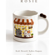 Rosie Rosıe Kedi Figürlü, Kahve Çekirdeği Kulp Detaylı Kupa Bardak 420 ml