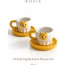 Rosie Rosıe Sarı Kedi Figürlü 2 Kişilik Kahve Fincanı Seti 100 ml