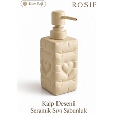 Rosie Rosıe Kum Beji Renk Kalp Dokulu Kare Seramik Sıvı Sabunluk 350 ml