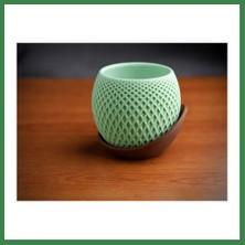 Bezos 3D Baskı Küre Saksı - Kafes Dokulu Iki Parçalı Dekoratif Saksı - Mint-Kahverengi BEZOS16