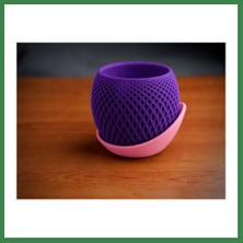 Bezos 3D Baskı Küre Saksı - Kafes Dokulu Iki Parçalı Dekoratif Saksı - Mor-Pembe BEZOS16