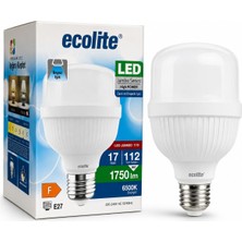 Rafta Ecolite 17W Jumbo LED Ampul (112W Eşdeğer) 6500K Beyaz Işık – E27 Duy, 1750 Lümen, 220V, Enerji Sınıfı F, 109X70MM