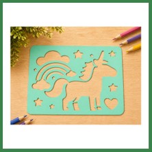 Bezos 3D Baskı Unicorn ve Gökkuşağı Çizim Şablonu - Desen Kalıbı - Mint BEZOS16