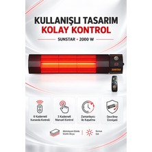 Sunstar Profesyonel 2000 W Kumandalı Halojen Isıtıcı – 6 Kademeli Uzaktan Kontrol, Zamanlayıcı, Devrilme Emniyeti ve Alüminyum Gövde