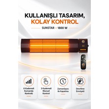 Sunstar Profesyonel 1800 W Kumandalı Halojen Isıtıcı – 6 Kademeli Uzaktan Kontrol, Zamanlayıcı ve Devrilme Emniyeti