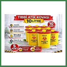 Bezos Tıbbi Atık Kovası 10 Litre 10 Adet Kapaklı Tıbbi Atık Kutusu Enfekte Atık Kovası Seti BEZOS16