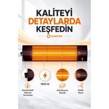 Sunstar Profesyonel Termostatlı Halojen Isıtıcı 1800 W – Ayarlanabilir Manuel Termostat, Alüminyum Gövde, Siyah Statik Boyalı Şık Tasarım