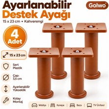 (4 Adet) Ayarlanabilir Destek 15 cm Kahverengi Mobilya Kanepe Koltuk Baza Yükseltme Ayağı Ayakları.