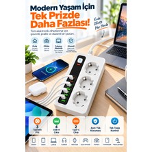 Merwish 3'lü Akım Korumalı Priz, 4 Usb-A 2 Type-C Girişli, 3500W 16A, Açma Kapama Düğmeli, 2 Metre Kablolu Çoklu Priz