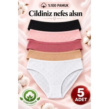 Naeema Cotton 5'li Kadın Karışık Renkli %100 Pamuk Kalpli Bikini Külot Seti