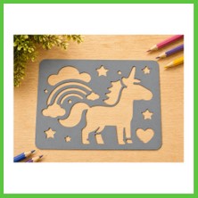 Bezos 3D Baskı Unicorn ve Gökkuşağı Çizim Şablonu - Desen Kalıbı - Gri Vengners