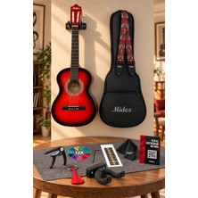 Midex CG-36RD-PAK Kaliteli 36 İnç 3/4 Juniur Çocuk Gitarı 8-12 Yaş Arası (Çanta Capo Askı Nota Sticker Pena Metod)