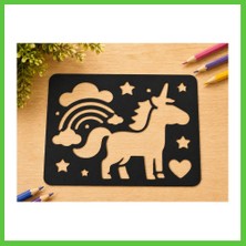 Bezos 3D Baskı Unicorn ve Gökkuşağı Çizim Şablonu - Desen Kalıbı - Siyah Vengners