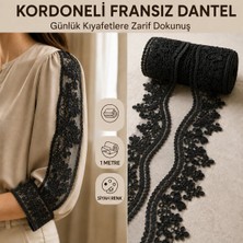 Mutkin Kordoneli Fransız Güpür Dantel Siyah 21 cm x 1 Metre | Elbise – Abiye – Gelinlik Süsleme Danteli