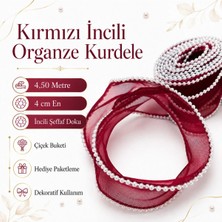 Mutkin Kırmızı Incili Organze Kurdele Şeffaf Inci Kenarlı Hediye Paketi Çiçek Buketi Düğün Süsleme