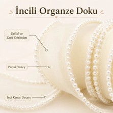 Mutkin Krem Incili Organze Kurdele Şeffaf Inci Kenarlı Kurdela Hediye Paketi Çiçek Buketi Düğün Süsleme