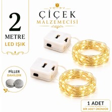 KLC Çiçek Malzemecisi 2 Metre Pilli Peri LED Işık 1 Adet (Piller Dahildir) | Sıcak Sarı Dekoratif Tel LED | Çiçek Malzemecisi