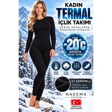 Naeema Cotton Kadın Siyah Pamuklu Fitilli Termal Içlik Takım