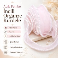 Mutkin Açık Pembe Incili Organze Kurdele Şeffaf Inci Kenarlı Kurdela Hediye Paketi Çiçek Buketi Düğün Süsleme