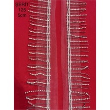 Karaaslan Özel Beyaz Tüllü Kristal Taşlı Top Zincirli Saçak Şerit 1 Metre
