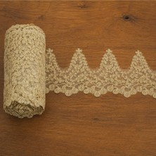 Mutkin Kordoneli Fransız Güpür Dantel Kapuçino 12 cm En 1 Metre Çiçek Yaprak Desenli Abiye Gelinlik Süsleme Danteli