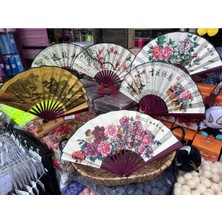 Karaaslan Bambu Karışık Renk Desen Yelpaze 14 Çubuklu | 26 cm Ahşap Saplı | Dekoratif ve Gösteri Yelpazesi