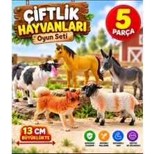 LRS Store Büyük Boy 5'li Çiftlik Hayvanları Oyuncak Seti 13 cm Gerçekçi Inek At Eşek Koyun Köpek Hayvan Figürleri