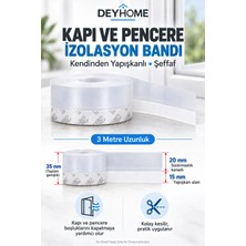 Deyhome 3 Metre Kapı Altı Rüzgâr Kesici Eni 35mm Şerit Bant Kendinden Yapışkanlı Toz ve Haşere Önleyici Silikon Kauçuk Bant