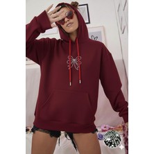 NO 601 Kadın  Fiyonk Trock Taşlı Kapşonlu Kışlık Sweat