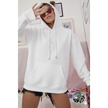 NO 601 Kadın  Fiyonk Trock Taşlı Kapşonlu Kışlık Sweat