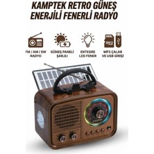 Kamptek Kamp Teknolojisi • Retro Güneş Enerjili Kamp Radyosu - Şarj Edilebilir Nostaljik Radyo Fm/am/sw, Entegre LED Fenerli & Mp3 Çalar Usb/micro Sd Girişli
