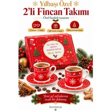 Penthouse Yılbaşı Özel Baskılı 2'li Kahve Fincan Takımı 4 Parça Özel Kutulu Fincan ve Tabak Seti