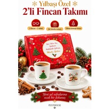 Penthouse Yılbaşı Özel Baskılı 2'li Kahve Fincan Takımı 4 Parça Özel Kutulu Fincan ve Tabak Seti