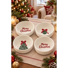 Papart Merry Christmas 4 Parça 13 cm Seramik Çerezlik & Sosluk Kase Kahvaltılık Sunumluk