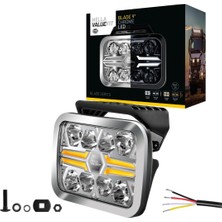 Str Store Led-Uzun Huzme Far Chrome Re 9" - 12/24V - Dörtgen - Referans Sayısı: 25 - Berrak - Açık Renk: Beyaz/amber - Kablo Uzunluğu: 500MM - Alın Tarafında LED Lightbar