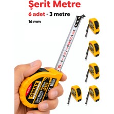 Dmax Şerit Metre 3 Metre – 16 mm Genişlik, Kilitli, Dayanıklı Gövde Kilitli Mekanizma | 6 Adet