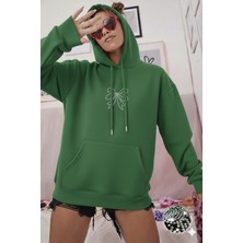 NO 601 Kadın  Fiyonk Trock Taşlı Kapşonlu Kışlık Sweat