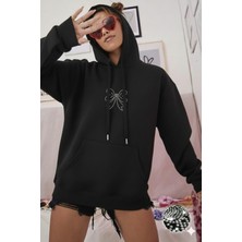 NO 601 Kadın  Fiyonk Trock Taşlı Kapşonlu Kışlık Sweat