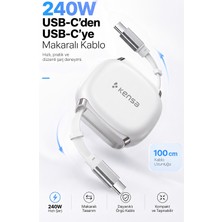 Kensa 240W USB C To USB C Makaralı Geri Çekilebilir Hızlı Şarj ve Data Kablosu (1 Metre)