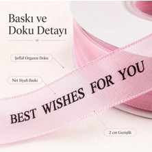 Mutkin Pembe Organze Baskılı Kurdele 2 cm x 40 mt | Best Wishes For You Yazılı Dekoratif Süsleme Kurdelesi