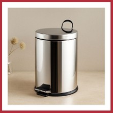 Bezos Pedallı Çöp Kovası 12L (Krom Metal) - 24.5 x 35.5 cm Strsnl