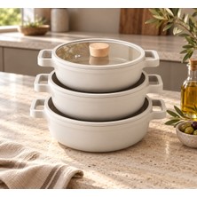 Neoflam Fika Bej 3'lü Kapaklı Sahan Seti 18-20-22 cm