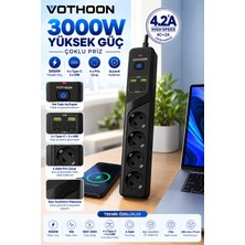 Gees Global 4’lü Akım Korumalı Çoklu Priz 4 Type-C 2 USB Girişli 4.2A Hızlı Şarj Destekli Priz 3000W