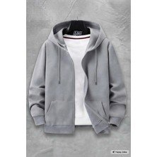 NO 601 Unisex Kapşonlu Kışlık Tam Boydan Fermuarlı Hırka Ceket
