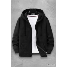 NO 601 Unisex Kapşonlu Kışlık Tam Boydan Fermuarlı Hırka Ceket
